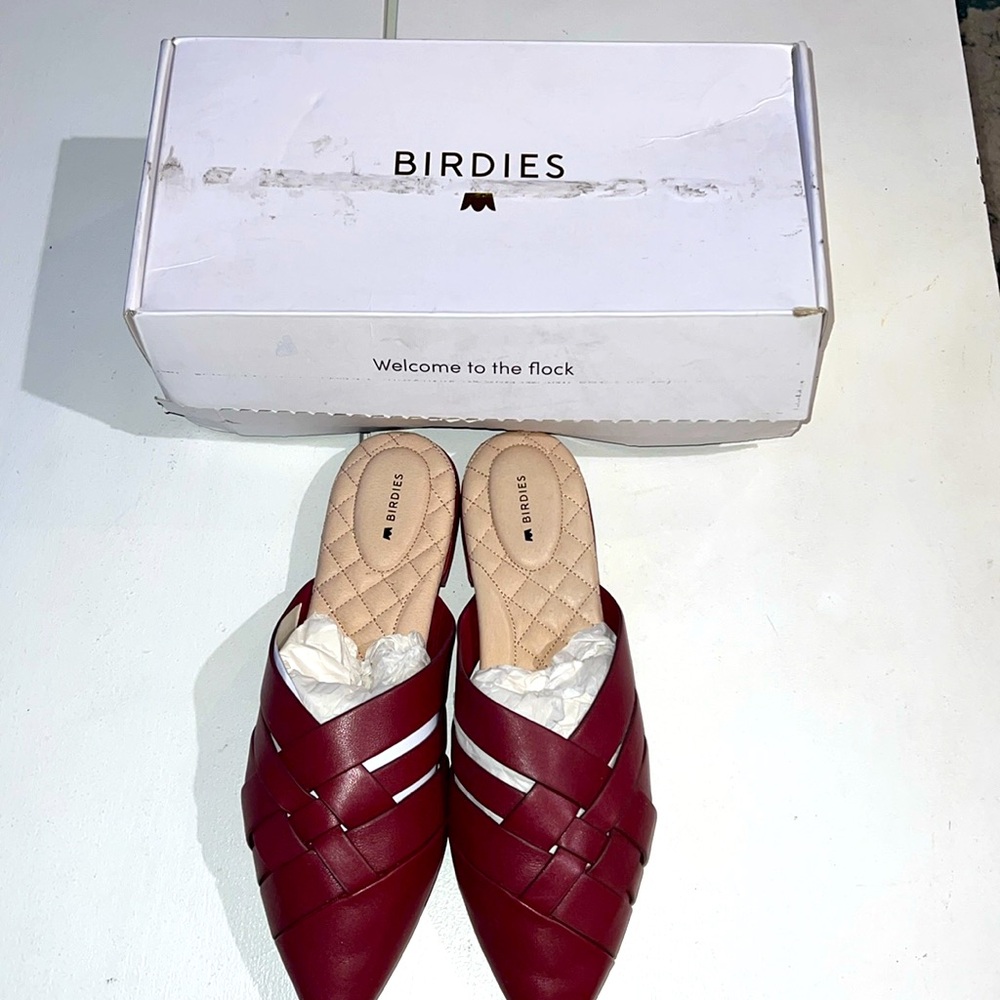 Birdies The Dove Burgundy Crossed leather Slip-On Flats 9.5 - Picture 3 of 13